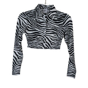 Princess Polly 0 Crop Top Zebra Jayla Long Sleeve Crop Top Black White Womens